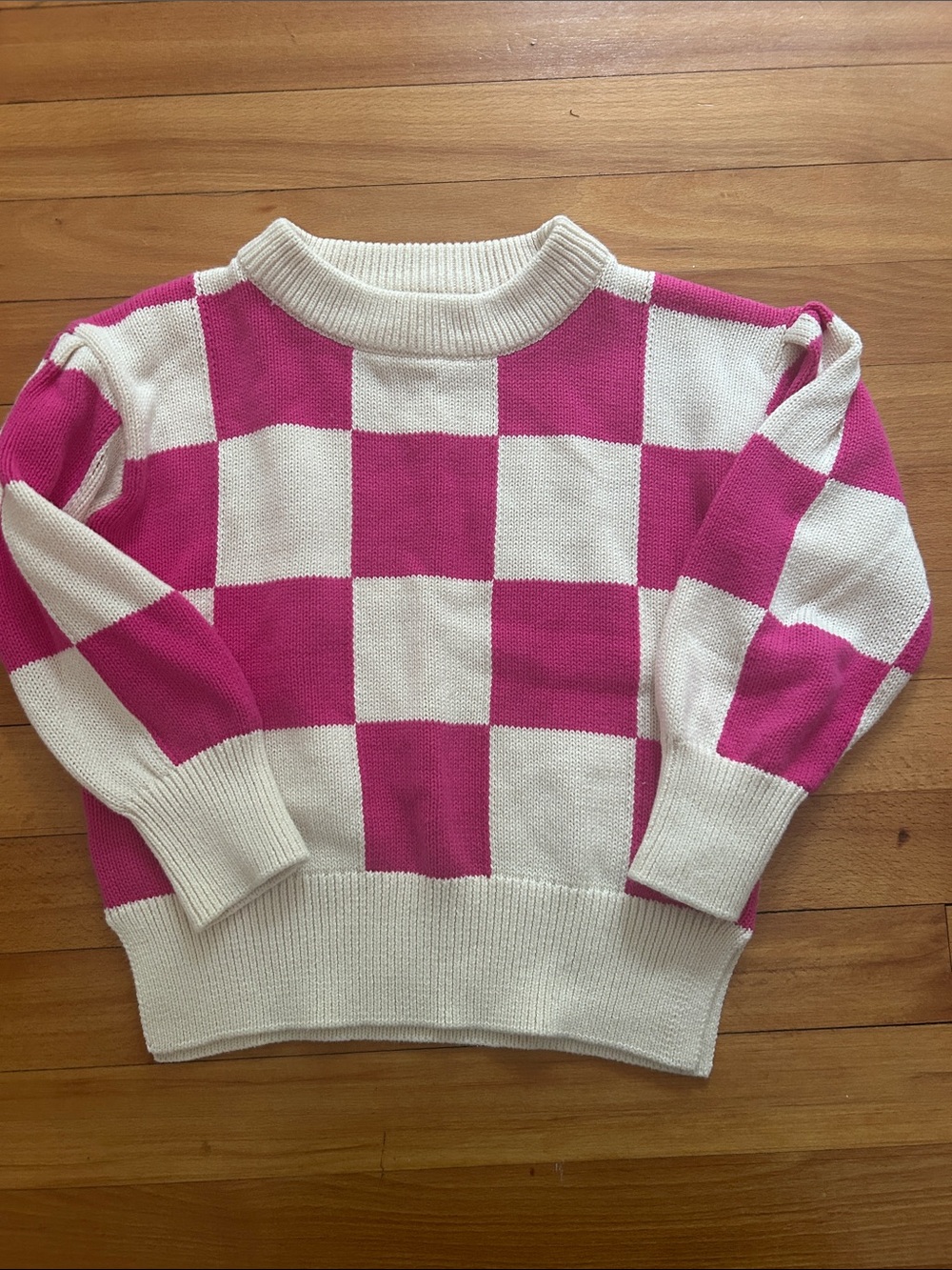 Girls Checkerboard Pink & Cream  Sweater